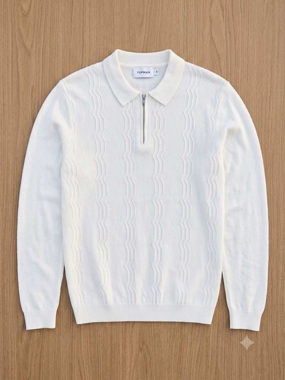 Wavy Textured Knit Quarter Zip Polo Coastal Casual Dark Academia Preppy Light